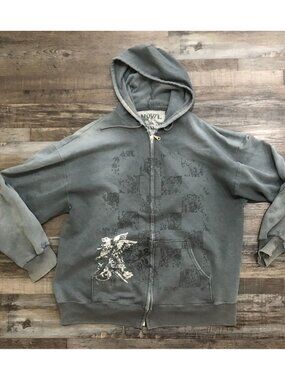 Vtg Y2K Howl Mens XL Gray Full Zip Hoodie Sweatshirt